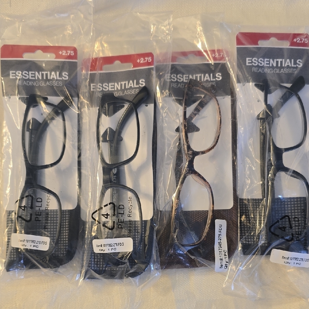 4 ESSENTIALS Reading Glasses Pack - Black and Tortoiseshell (+2.75) Unisex New